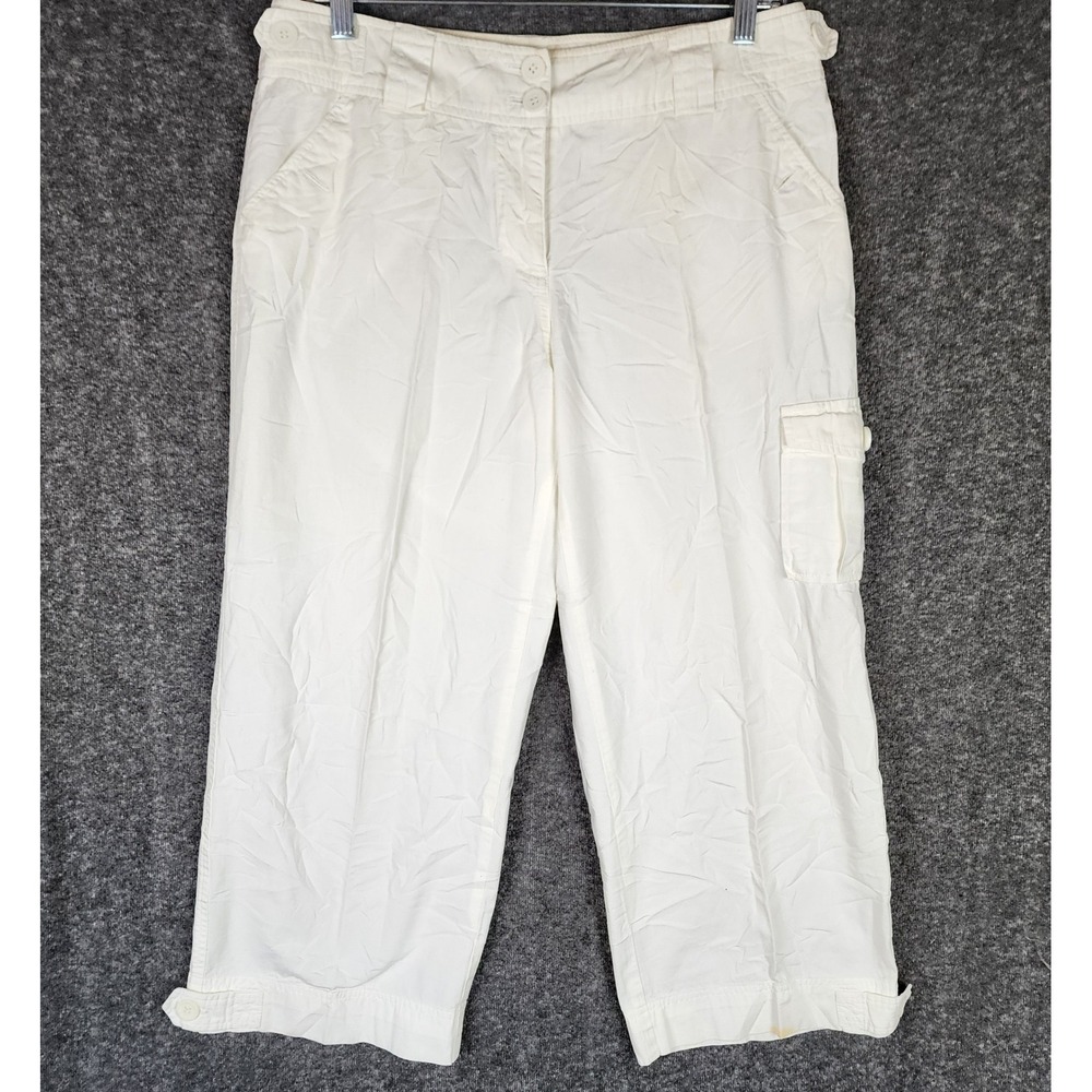 New York & Company Pants Womens 8 Cargo Capri White Utility Cotton Solid